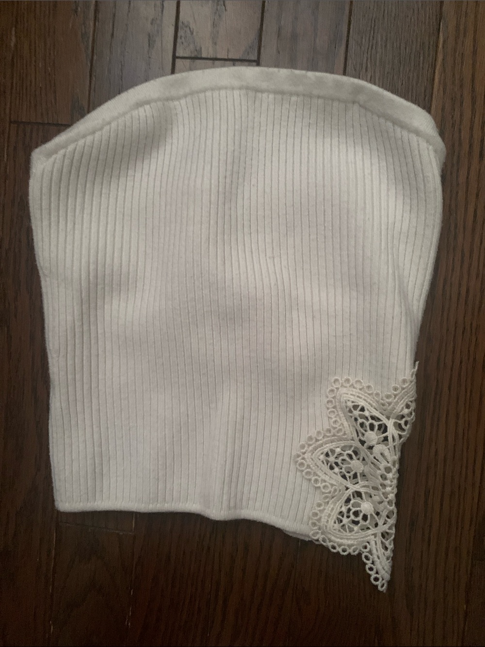 aerie White Ribbed Scarf with Lace Applique